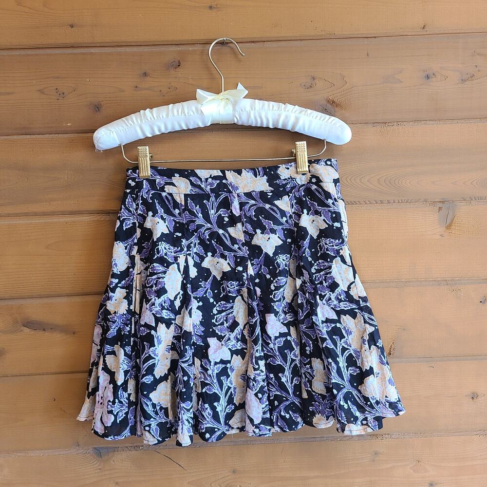 Free People Floral Mini Skirt End Of The Island Goden Black 2 Boho Y2K Cottage - Picture 3 of 5